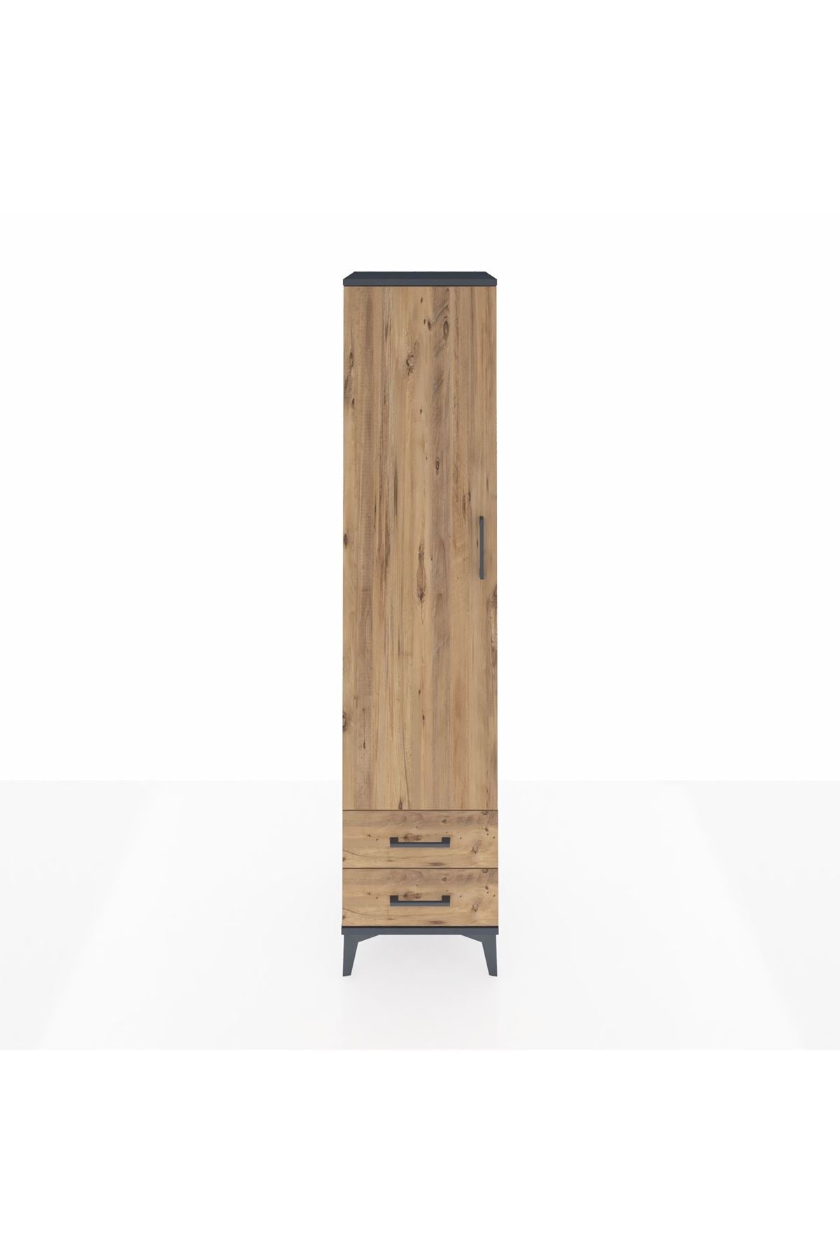 Hyperion Dolap 3 Raflı 2 Çekmeceli Tek Askılı 44x44x195 Antrasit-Çam