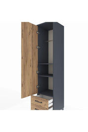 Hyperion Dolap 3 Raflı 2 Çekmeceli Tek Askılı 44x44x195 Antrasit-Çam