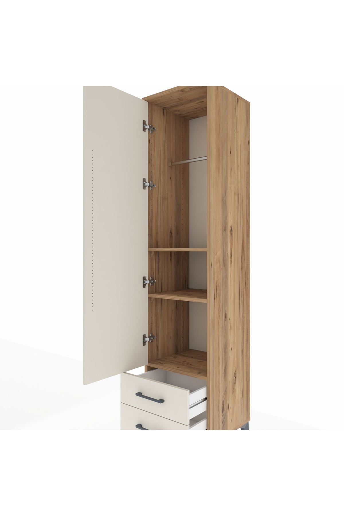 Hyperion Dolap 3 Raflı 2 Çekmeceli Tek Askılı 44x44x195 Çam-Aytaşı