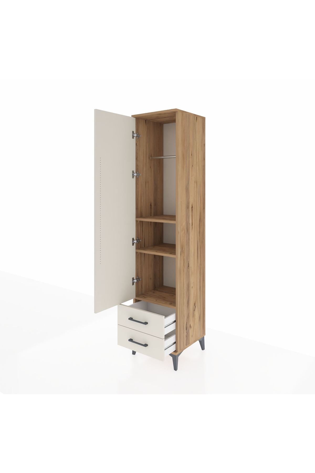 Hyperion Dolap 3 Raflı 2 Çekmeceli Tek Askılı 44x44x195 Çam-Aytaşı