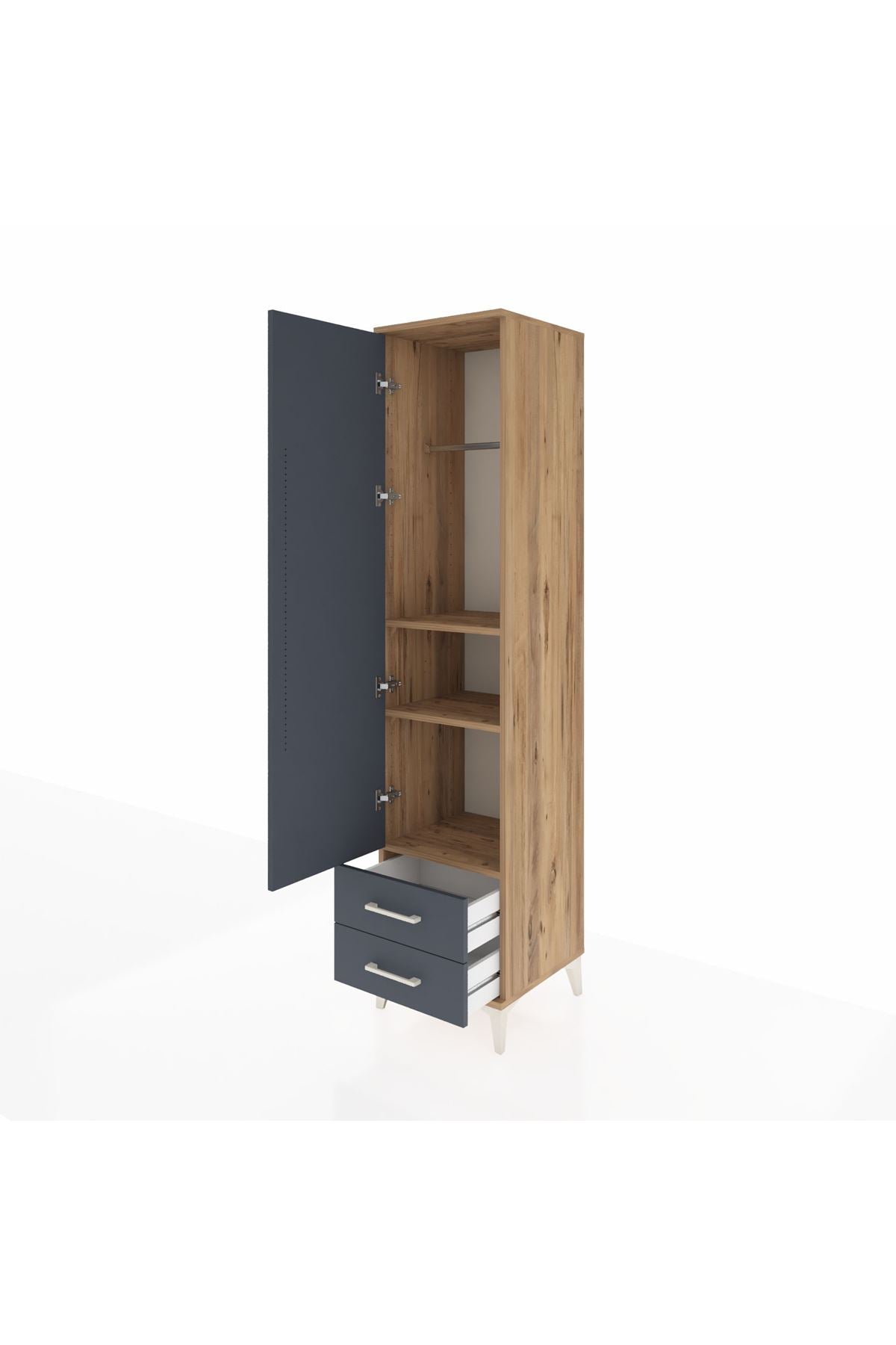 Hyperion Dolap 3 Raflı 2 Çekmeceli Tek Askılı 44x44x195 Çam-Antrasit