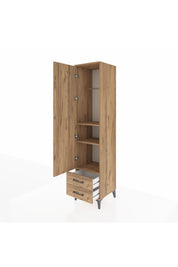 Hyperion Dolap 3 Raflı 2 Çekmeceli Tek Askılı 44x44x195 Çam-Çam