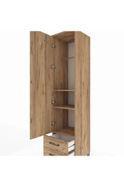 Hyperion Dolap 3 Raflı 2 Çekmeceli Tek Askılı 44x44x195 Çam-Çam