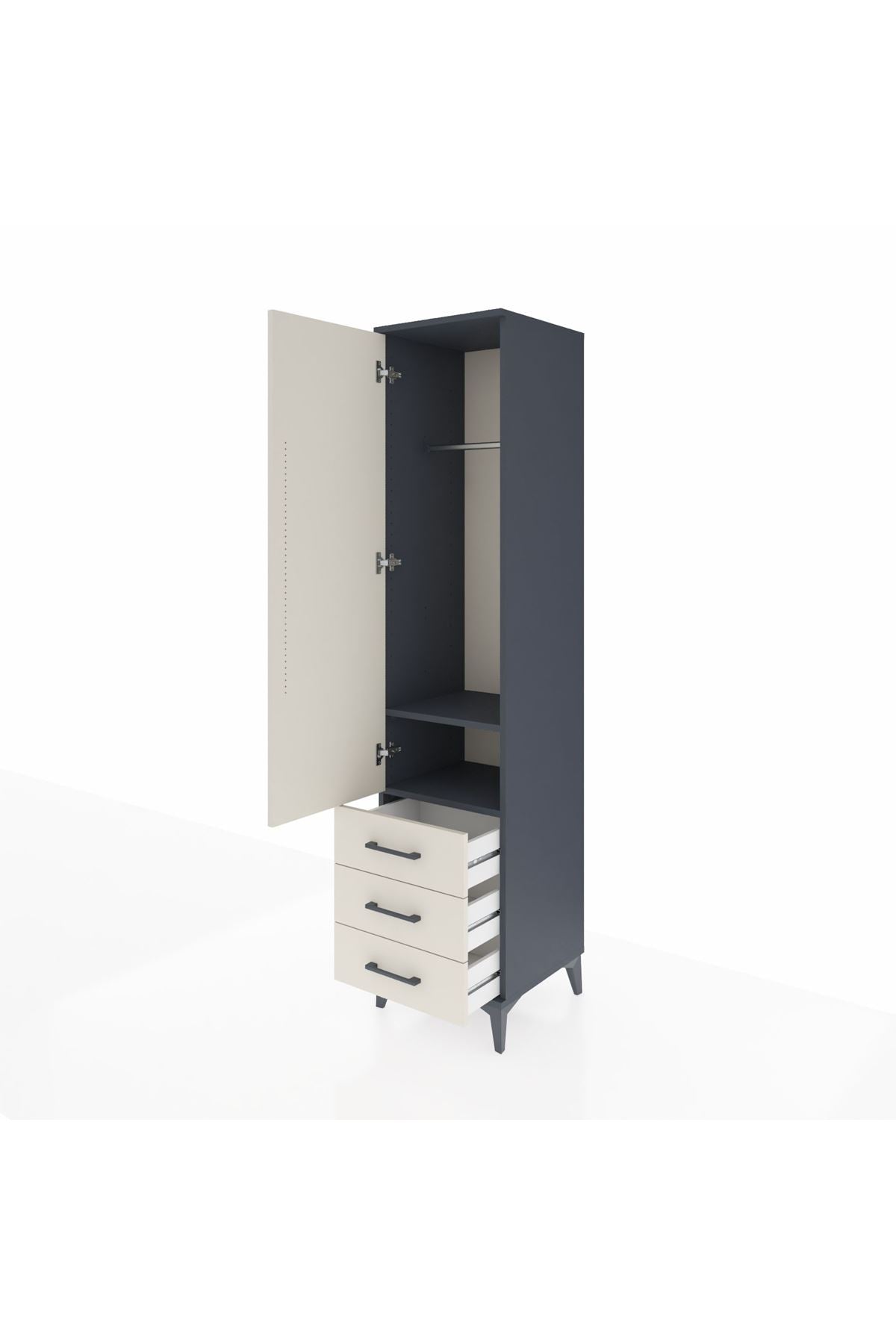 Hyperion Dolap 2 Raflı 3 Çekmeceli Tek Askılı 44x44x195 Antrasit-Aytaşı