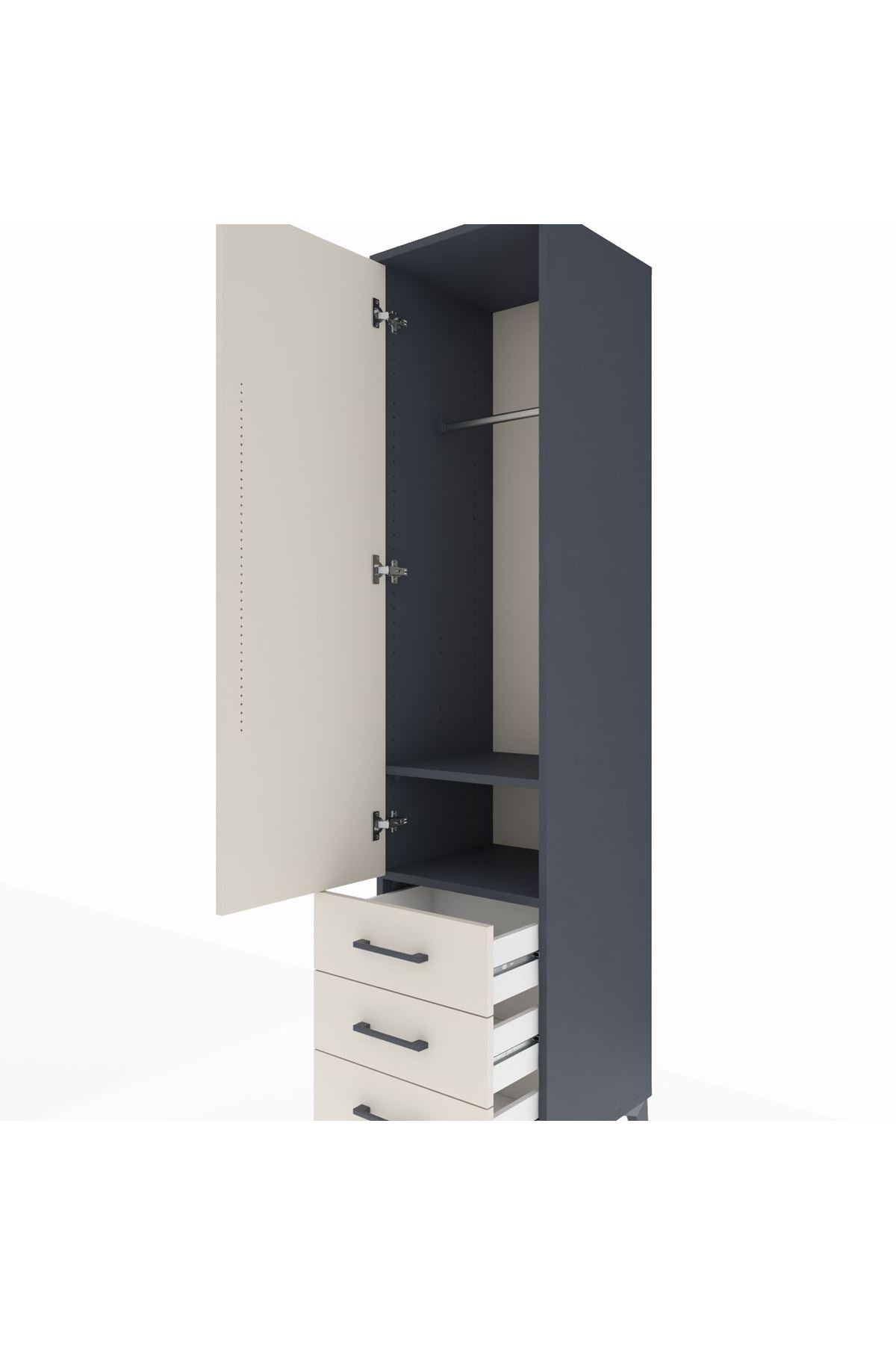 Hyperion Dolap 2 Raflı 3 Çekmeceli Tek Askılı 44x44x195 Antrasit-Aytaşı