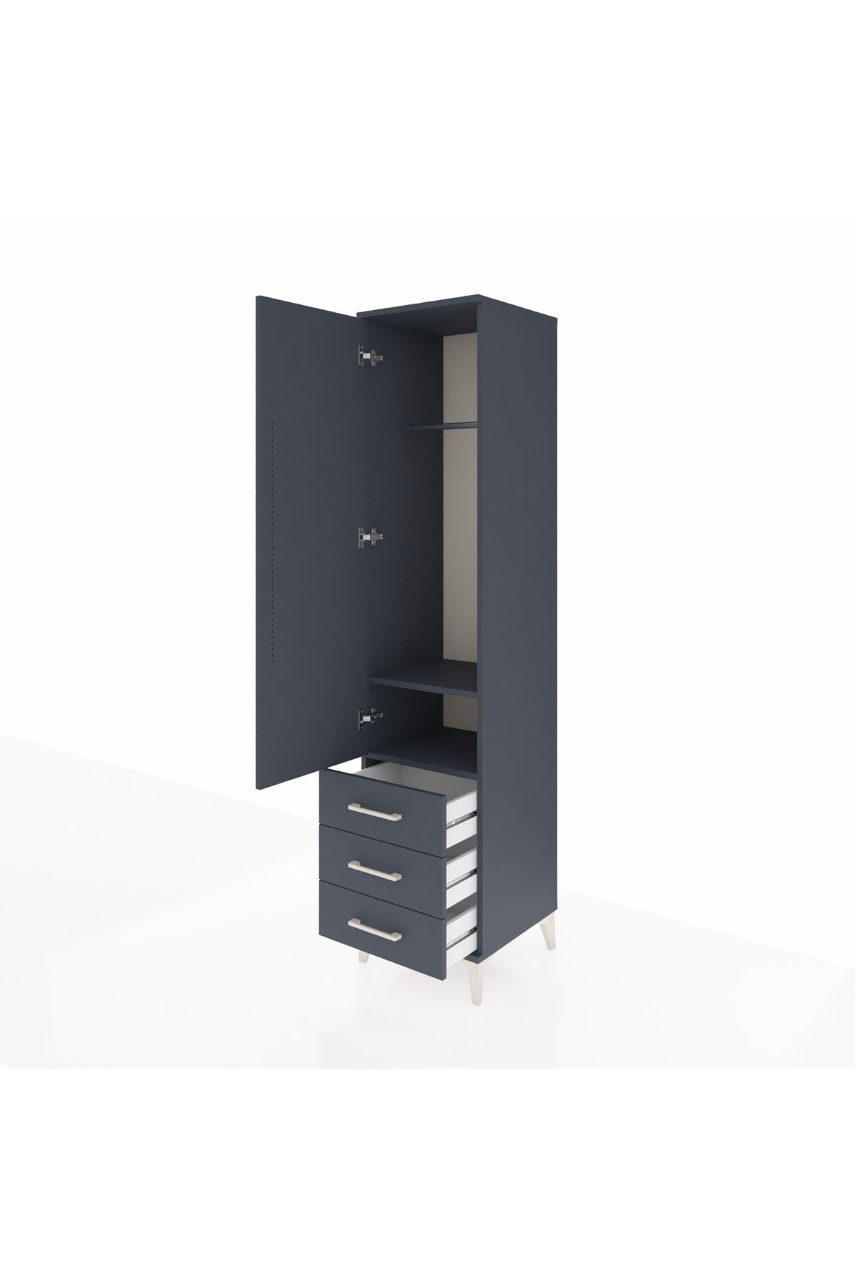 Hyperion Dolap 2 Raflı 3 Çekmeceli Tek Askılı 44x44x195 Antrasit-Antrasit