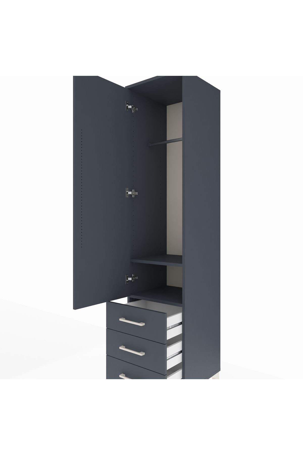 Hyperion Dolap 2 Raflı 3 Çekmeceli Tek Askılı 44x44x195 Antrasit-Antrasit