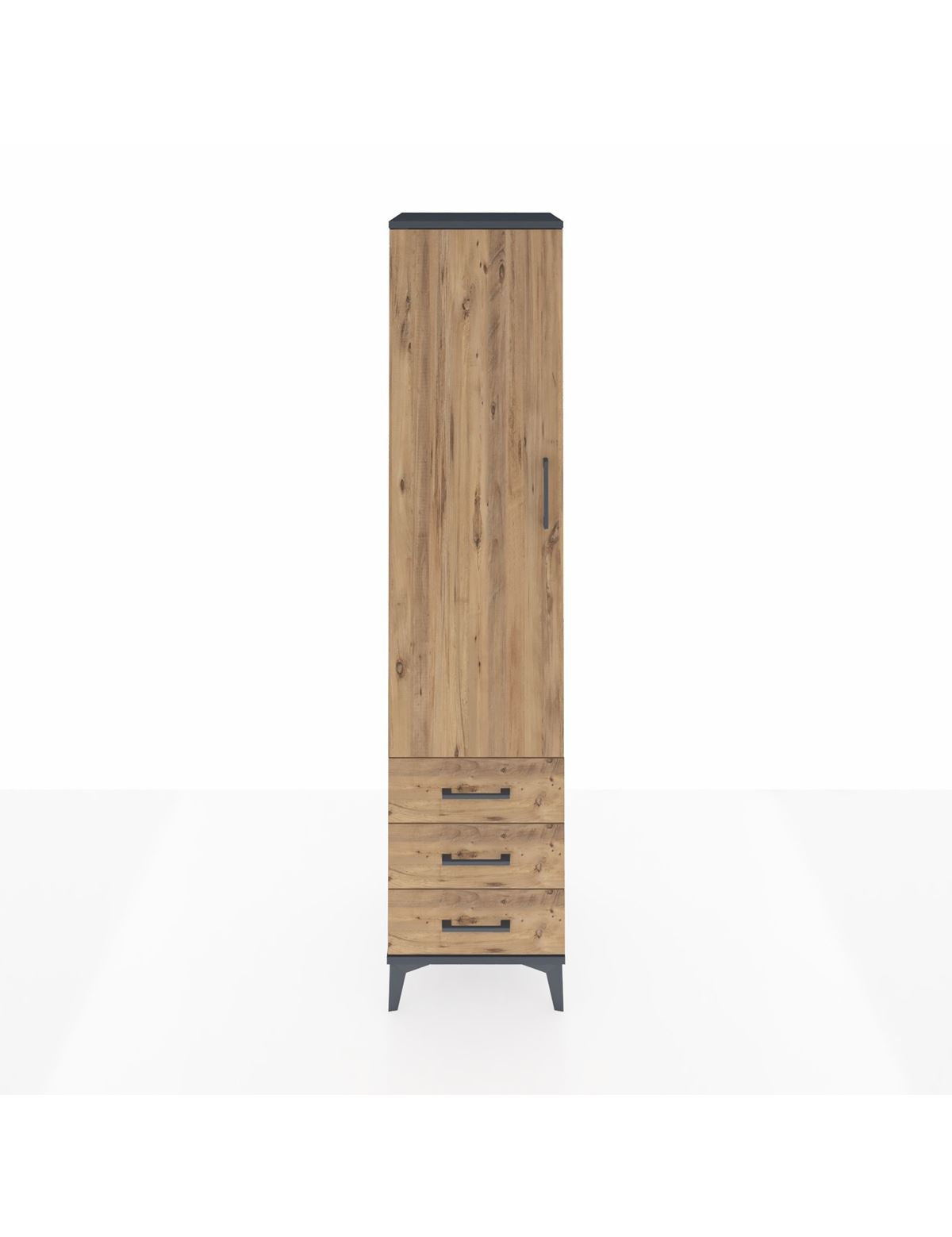 Hyperion Dolap 2 Raflı 3 Çekmeceli Tek Askılı 44x44x195 Antrasit-Çam