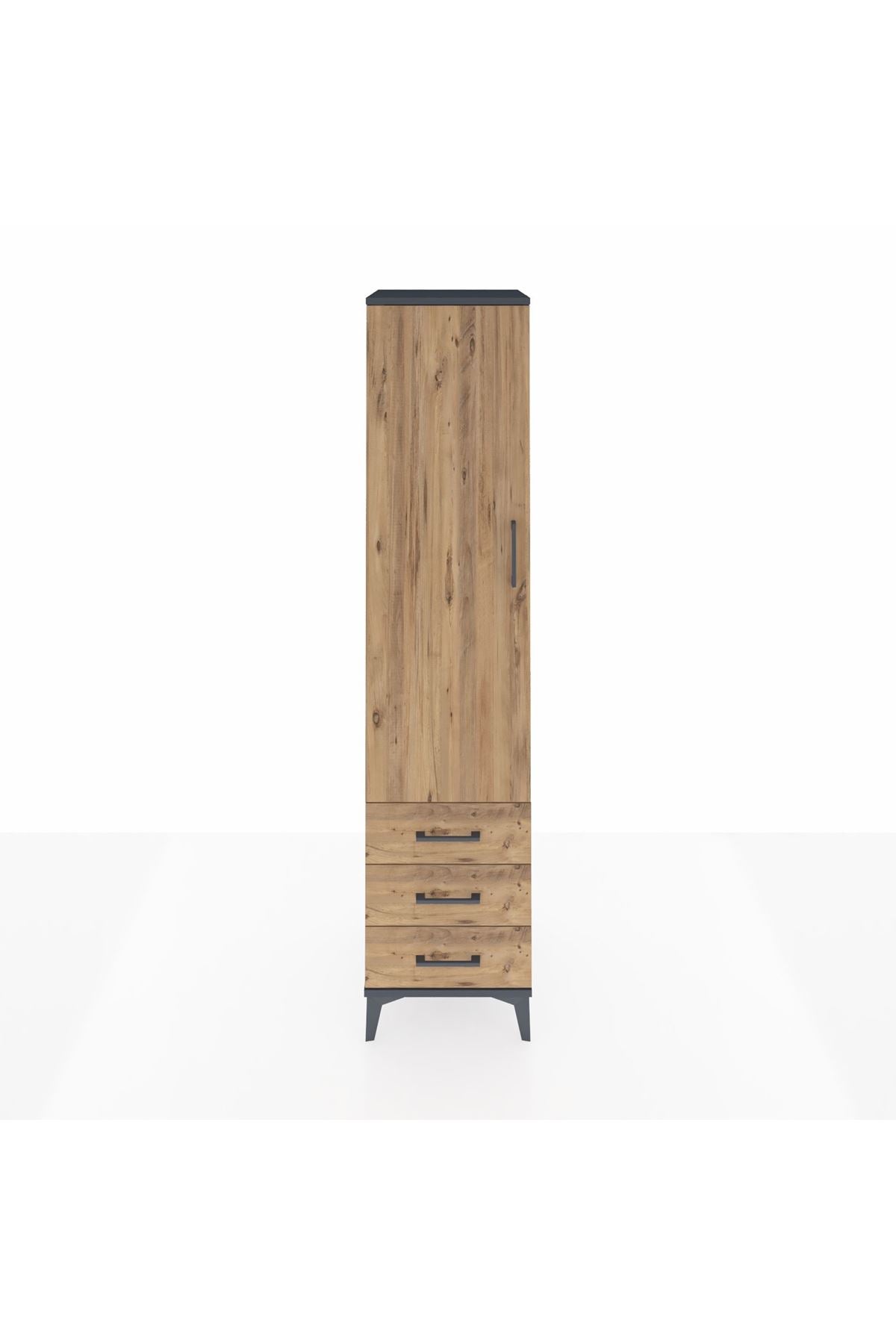 Hyperion Dolap 2 Raflı 3 Çekmeceli Tek Askılı 44x44x195 Antrasit-Çam