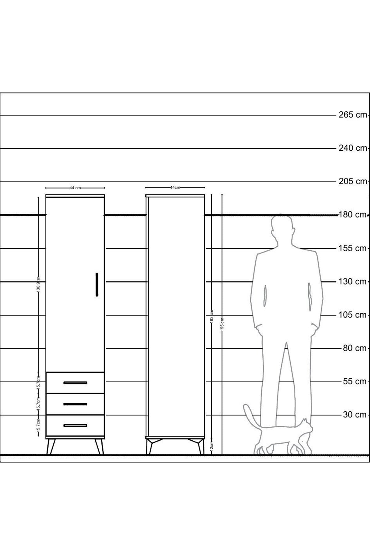 Hyperion Dolap 2 Raflı 3 Çekmeceli Tek Askılı 44x44x195 Antrasit-Çam