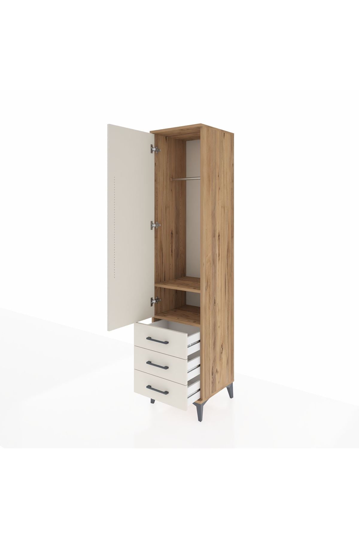 Hyperion Dolap 2 Raflı 3 Çekmeceli Tek Askılı 44x44x195 Çam-Aytaşı