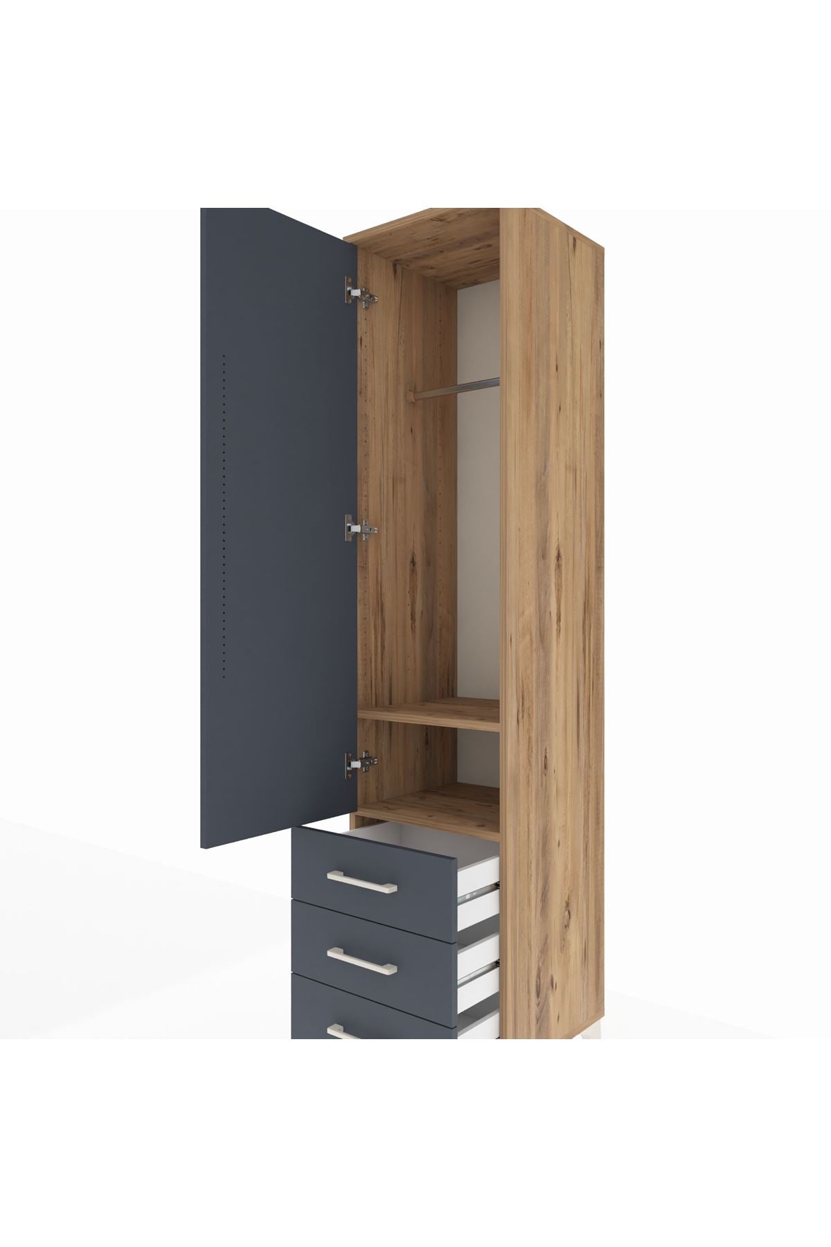 Hyperion Dolap 2 Raflı 3 Çekmeceli Tek Askılı 44x44x195 Çam-Antrasit