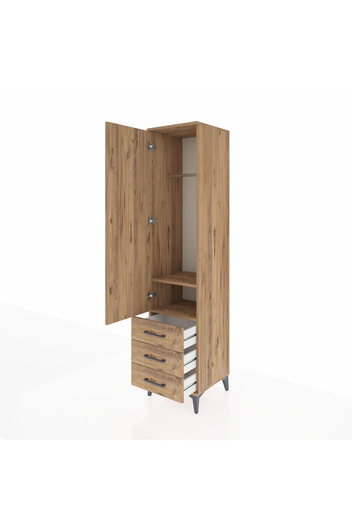 Hyperion Dolap 2 Raflı 3 Çekmeceli Tek Askılı 44x44x195 Çam-Çam