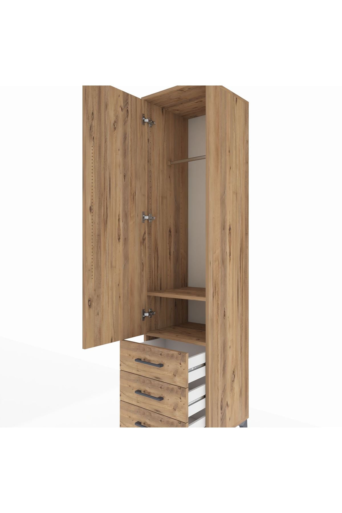 Hyperion Dolap 2 Raflı 3 Çekmeceli Tek Askılı 44x44x195 Çam-Çam