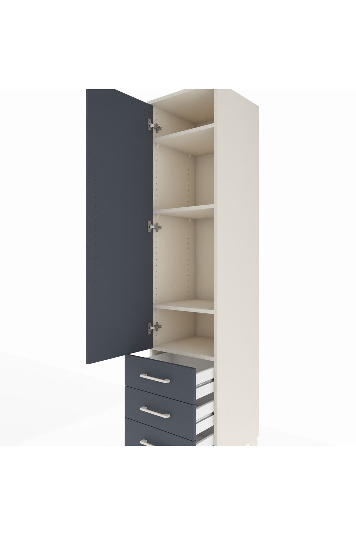 Hyperion Dolap 4 Raflı 3 Çekmeceli Tek Kapaklı 44x44x195 Aytaşı-Antrasit