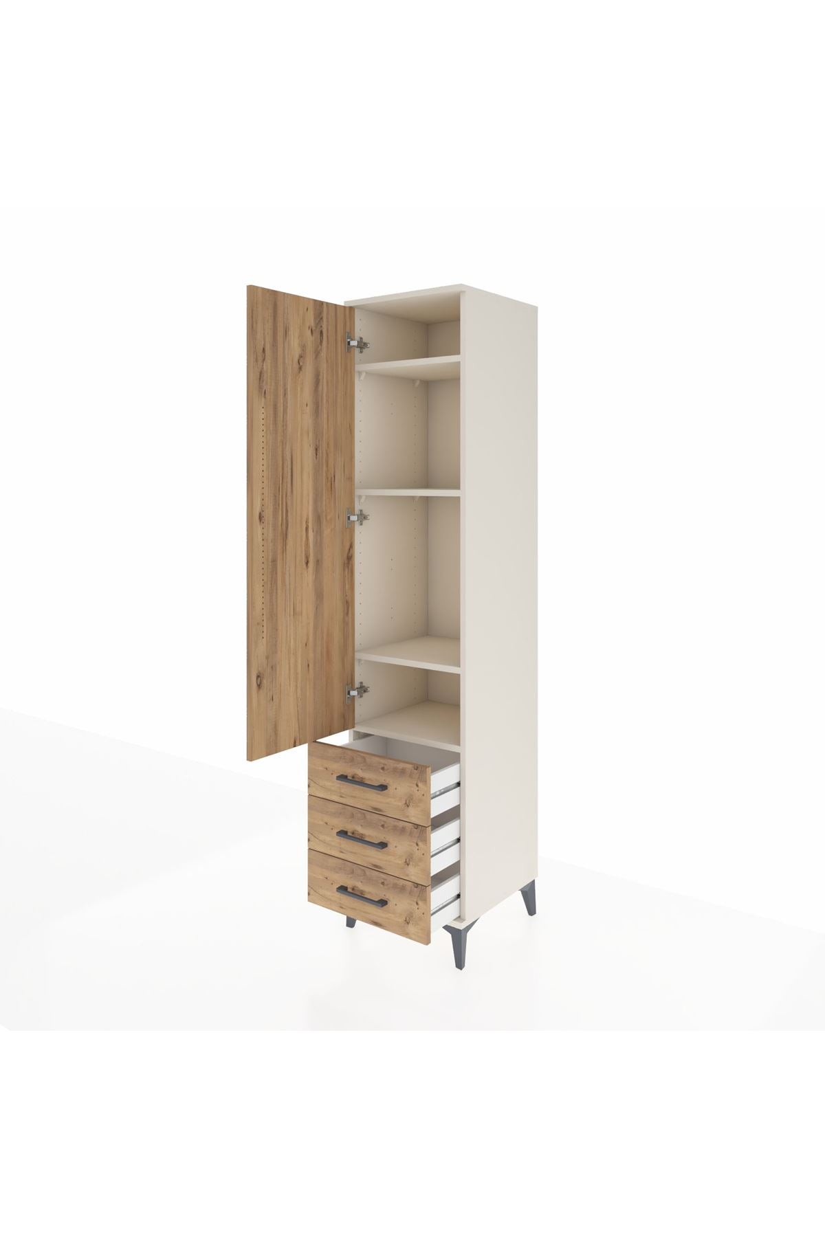 Hyperion Dolap 4 Raflı 3 Çekmeceli Tek Kapaklı 44x44x195 Aytaşı-Çam