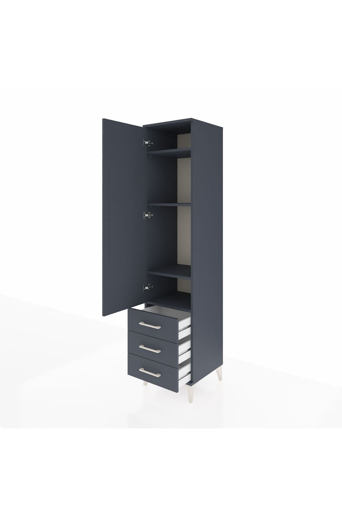 Hyperion Dolap 4 Raflı 3 Çekmeceli Tek Kapaklı 44x44x195 Antrasit-Antrasit
