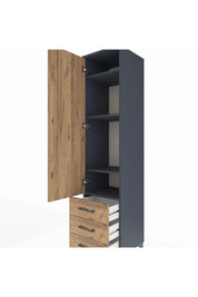 Hyperion Dolap 4 Raflı 3 Çekmeceli Tek Kapaklı 44x44x195 Antrasit-Çam
