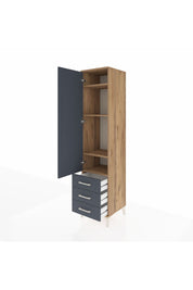 Hyperion Dolap 4 Raflı 3 Çekmeceli Tek Kapaklı 44x44x195 Çam-Antrasit