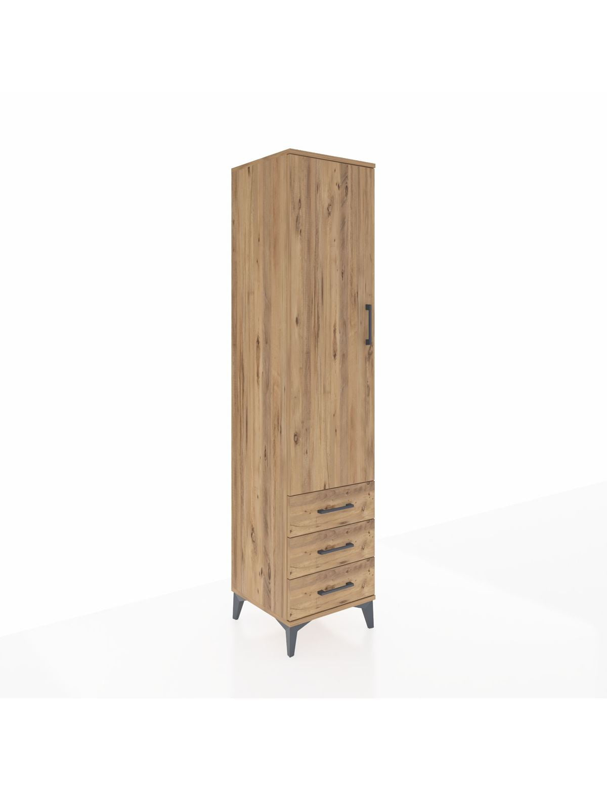 Hyperion Dolap 4 Raflı 3 Çekmeceli Tek Kapaklı 44x44x195 Çam-Çam