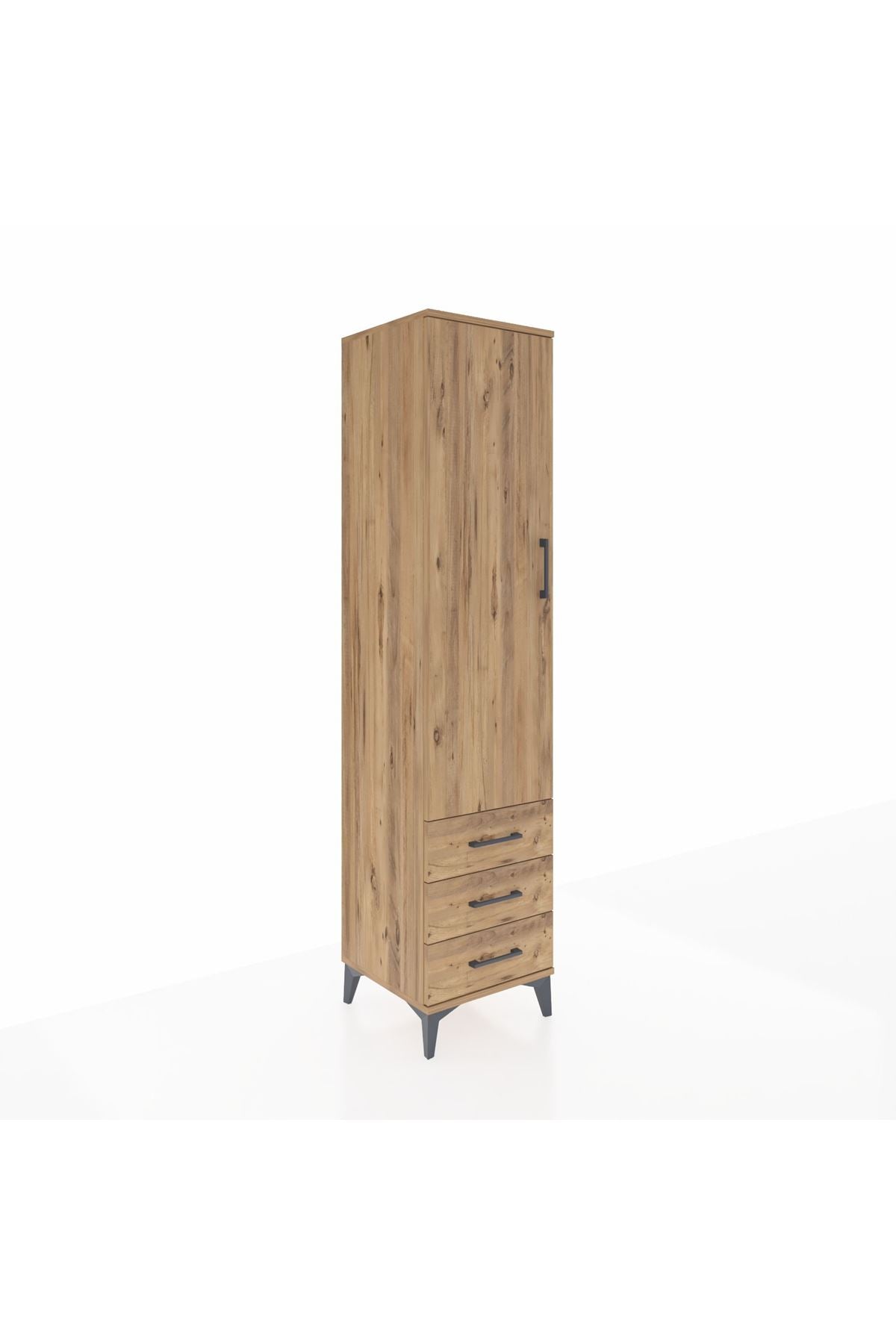 Hyperion Dolap 4 Raflı 3 Çekmeceli Tek Kapaklı 44x44x195 Çam-Çam