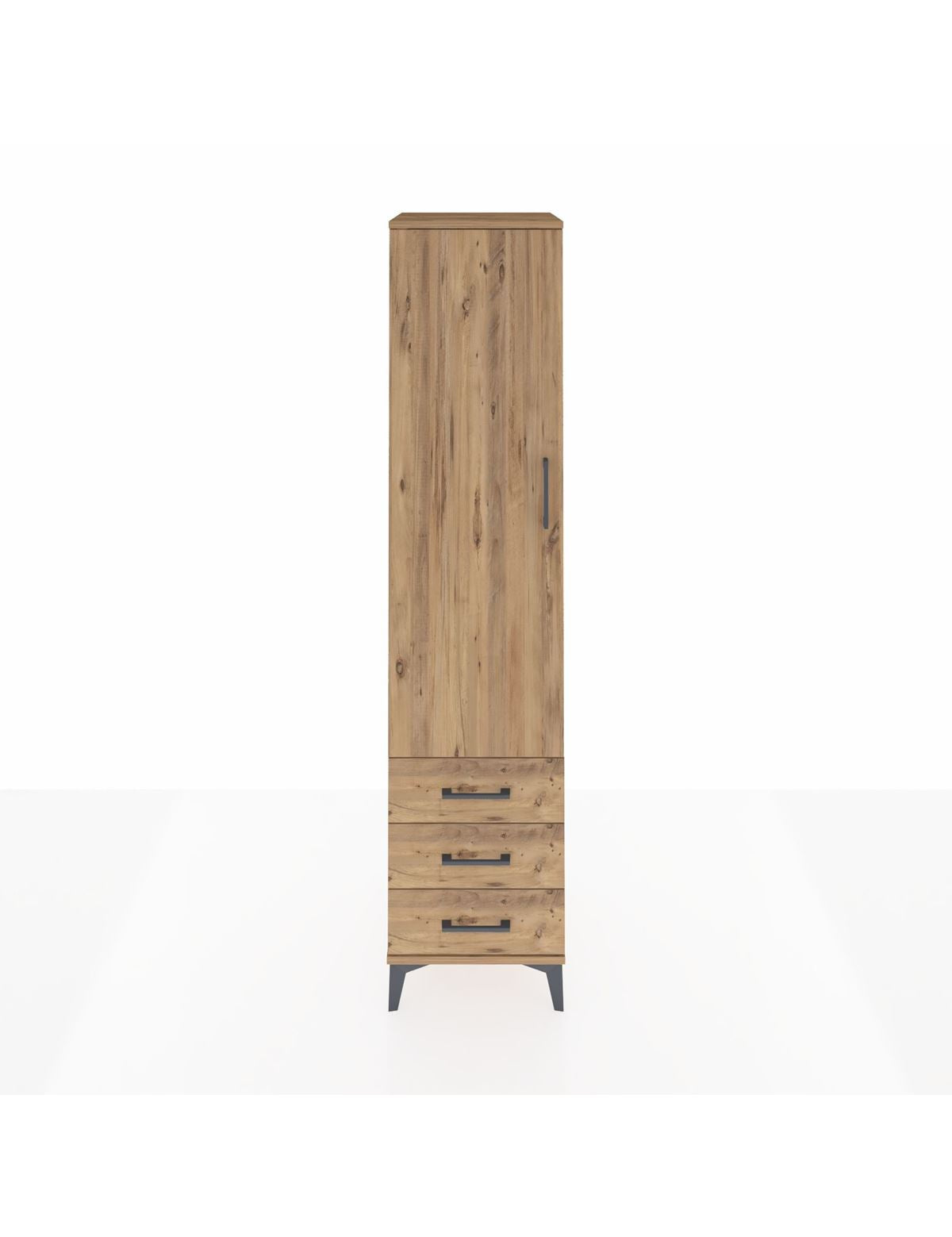 Hyperion Dolap 4 Raflı 3 Çekmeceli Tek Kapaklı 44x44x195 Çam-Çam