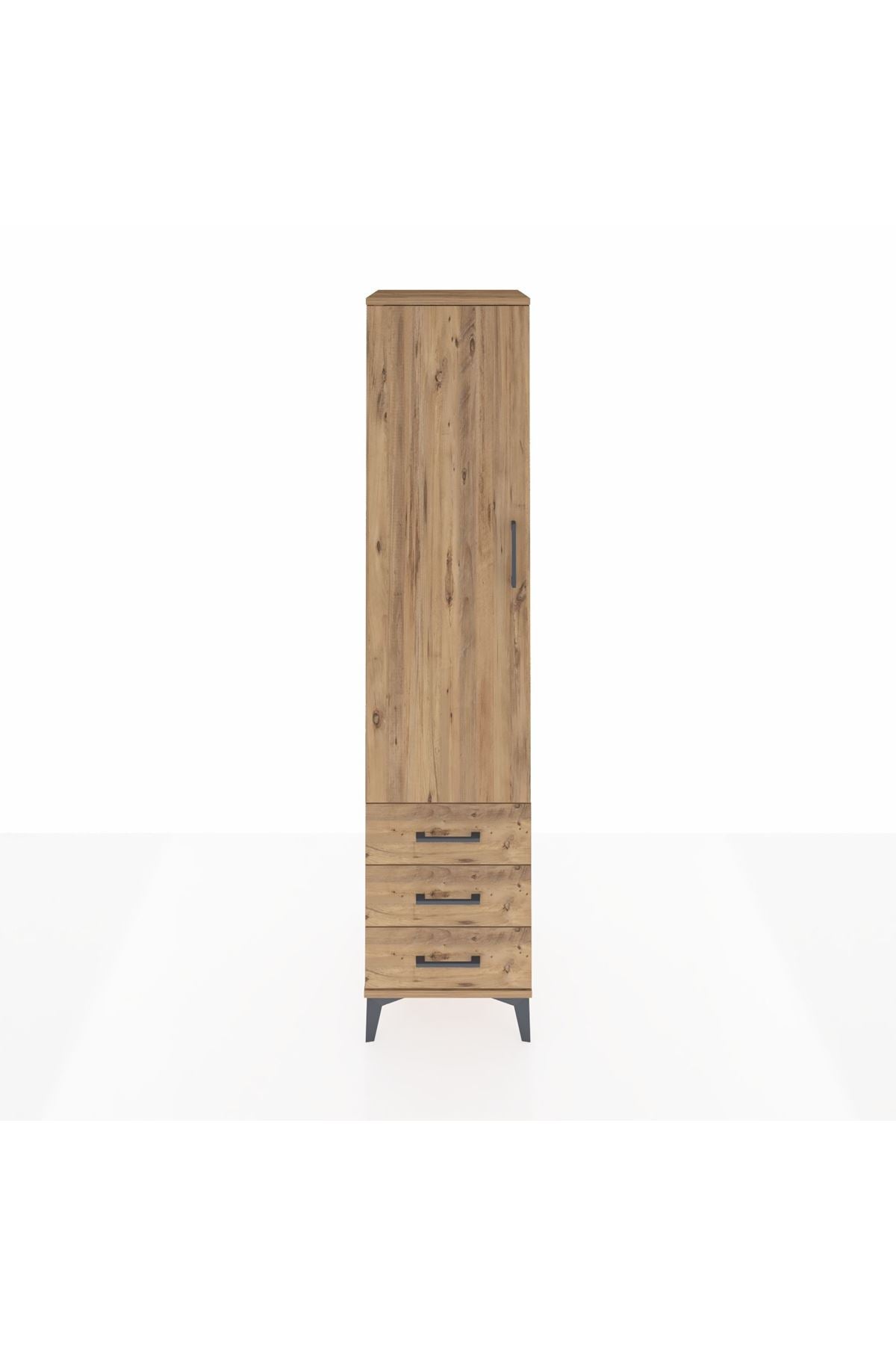 Hyperion Dolap 4 Raflı 3 Çekmeceli Tek Kapaklı 44x44x195 Çam-Çam