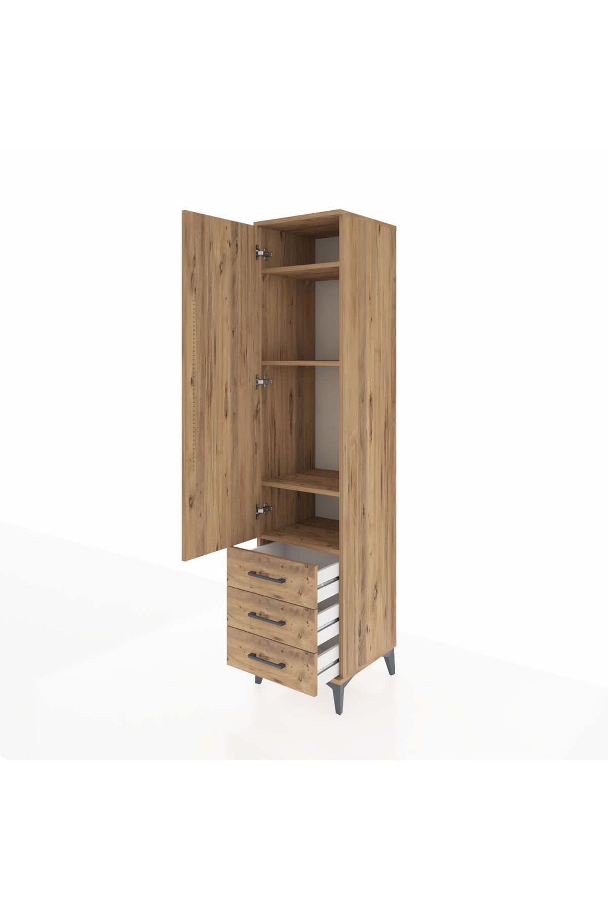 Hyperion Dolap 4 Raflı 3 Çekmeceli Tek Kapaklı 44x44x195 Çam-Çam