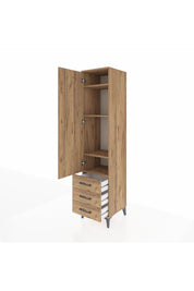 Hyperion Dolap 4 Raflı 3 Çekmeceli Tek Kapaklı 44x44x195 Çam-Çam