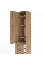 Hyperion Dolap 4 Raflı 3 Çekmeceli Tek Kapaklı 44x44x195 Çam-Çam