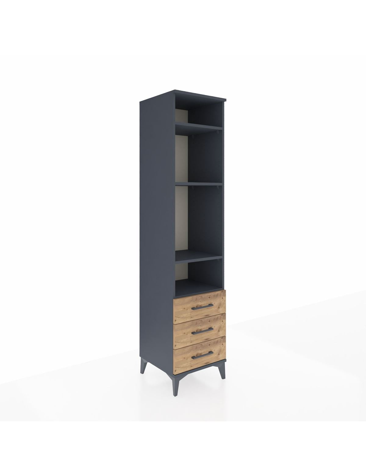 Hyperion Dolap 4 Raflı 3 Çekmeceli 44x44x195 Antrasit-Çam