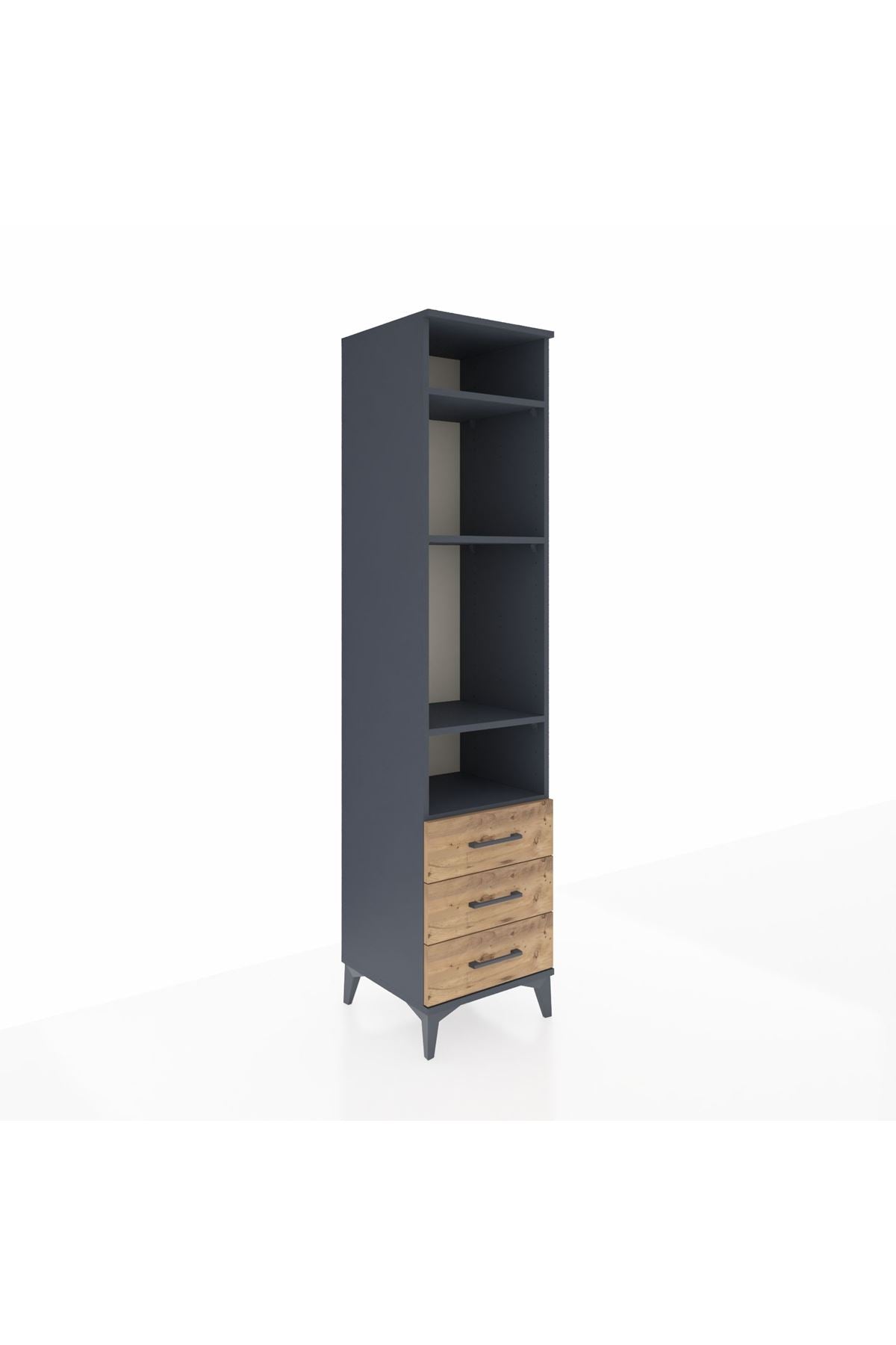 Hyperion Dolap 4 Raflı 3 Çekmeceli 44x44x195 Antrasit-Çam