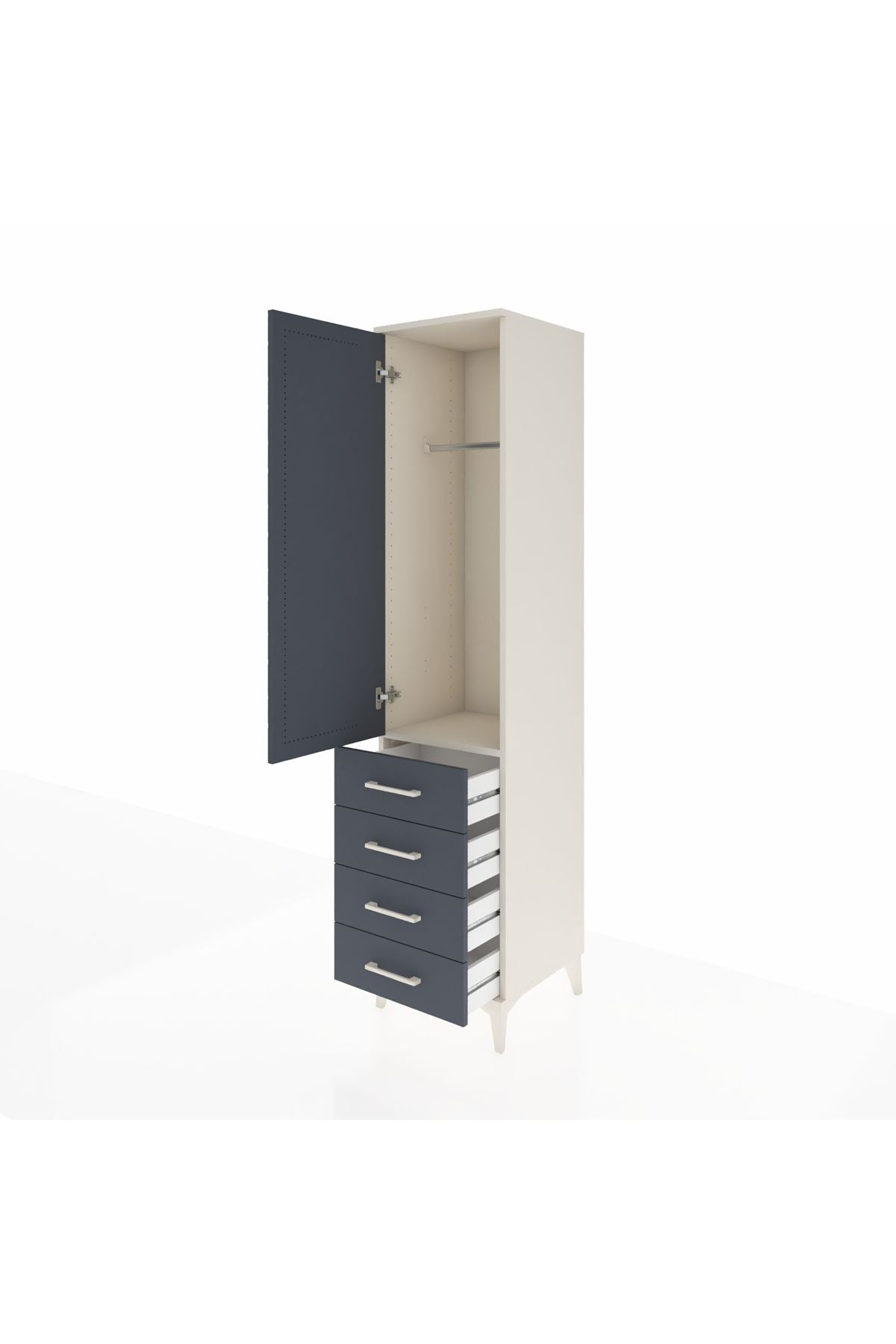Hyperion Dolap Tek Raflı 4 Çekmeceli Tek Askılı 44x44x195 Aytaşı-Antrasit