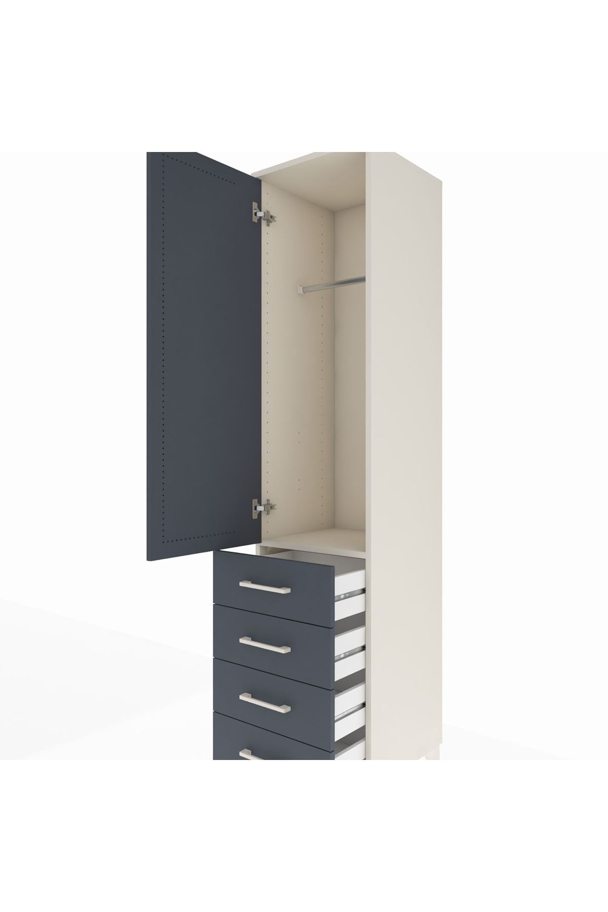 Hyperion Dolap Tek Raflı 4 Çekmeceli Tek Askılı 44x44x195 Aytaşı-Antrasit