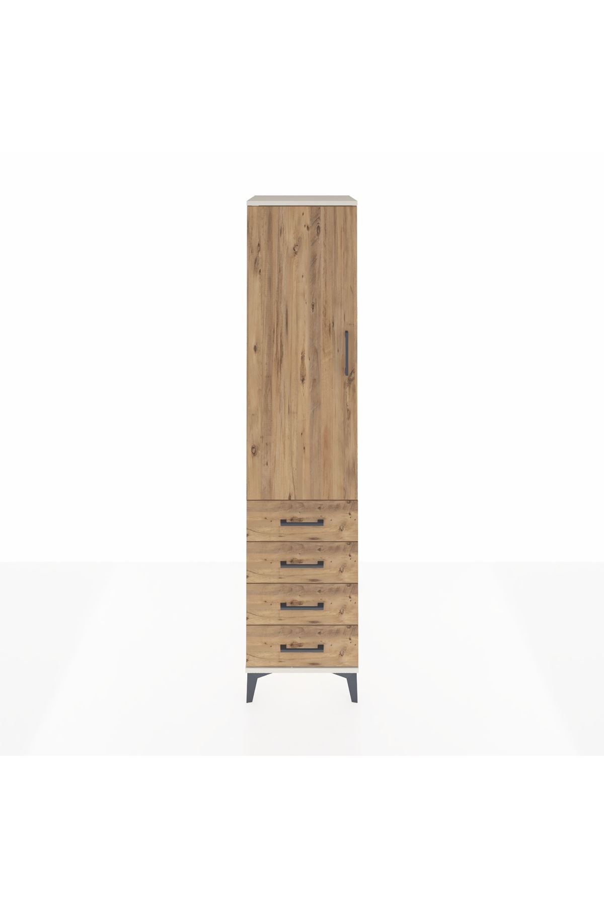 Hyperion Dolap Tek Raflı 4 Çekmeceli Tek Askılı 44x44x195 Aytaşı-Çam