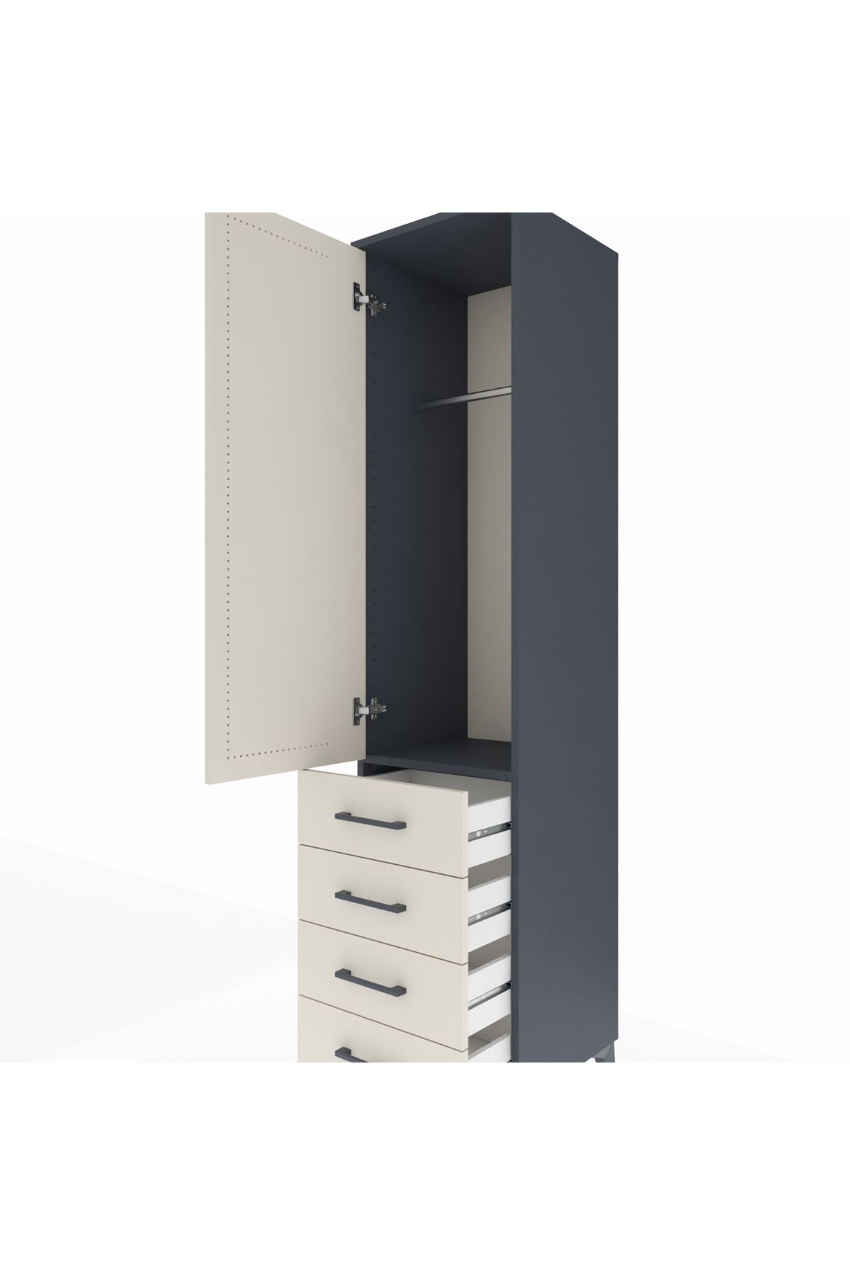 Hyperion Dolap Tek Raflı 4 Çekmeceli Tek Askılı 44x44x195 Antrasit-Aytaşı