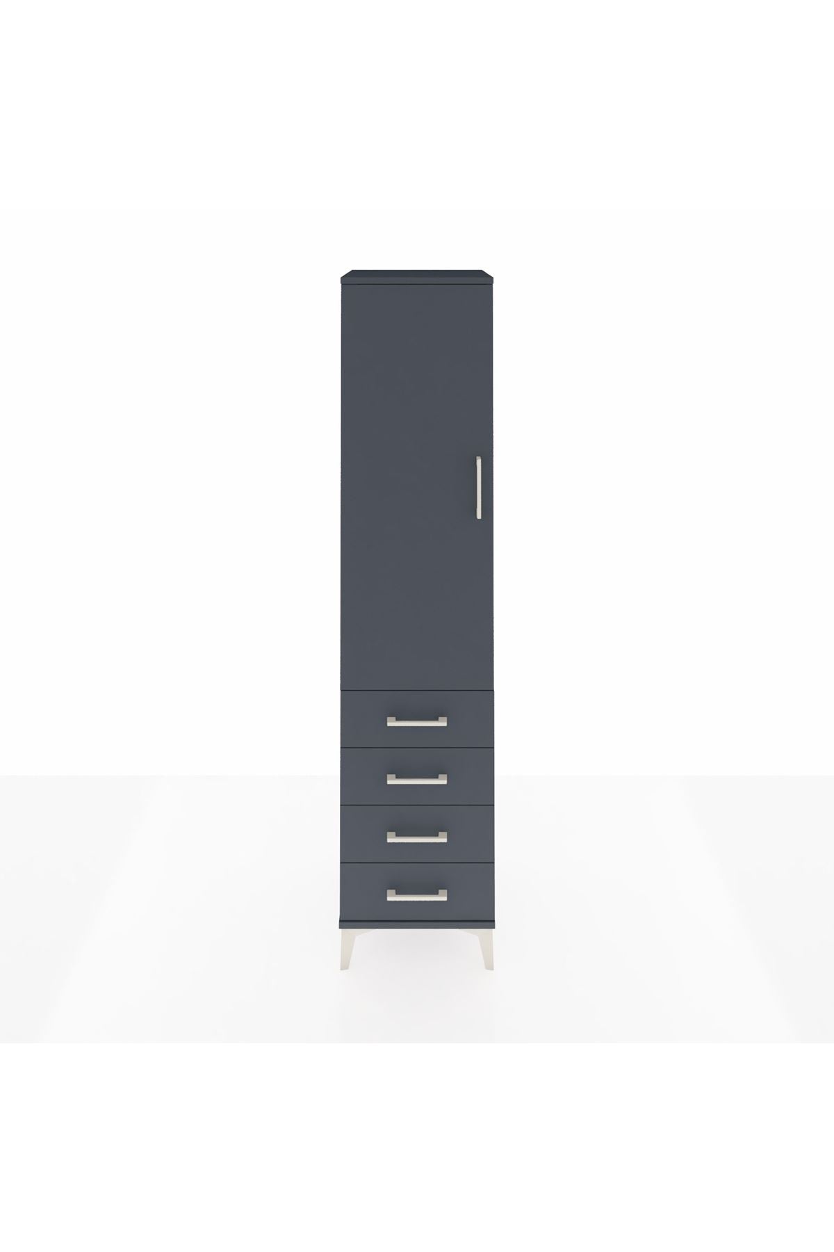 Hyperion Dolap Tek Raflı 4 Çekmeceli Tek Askılı 44x44x195 Antrasit-Antrasit