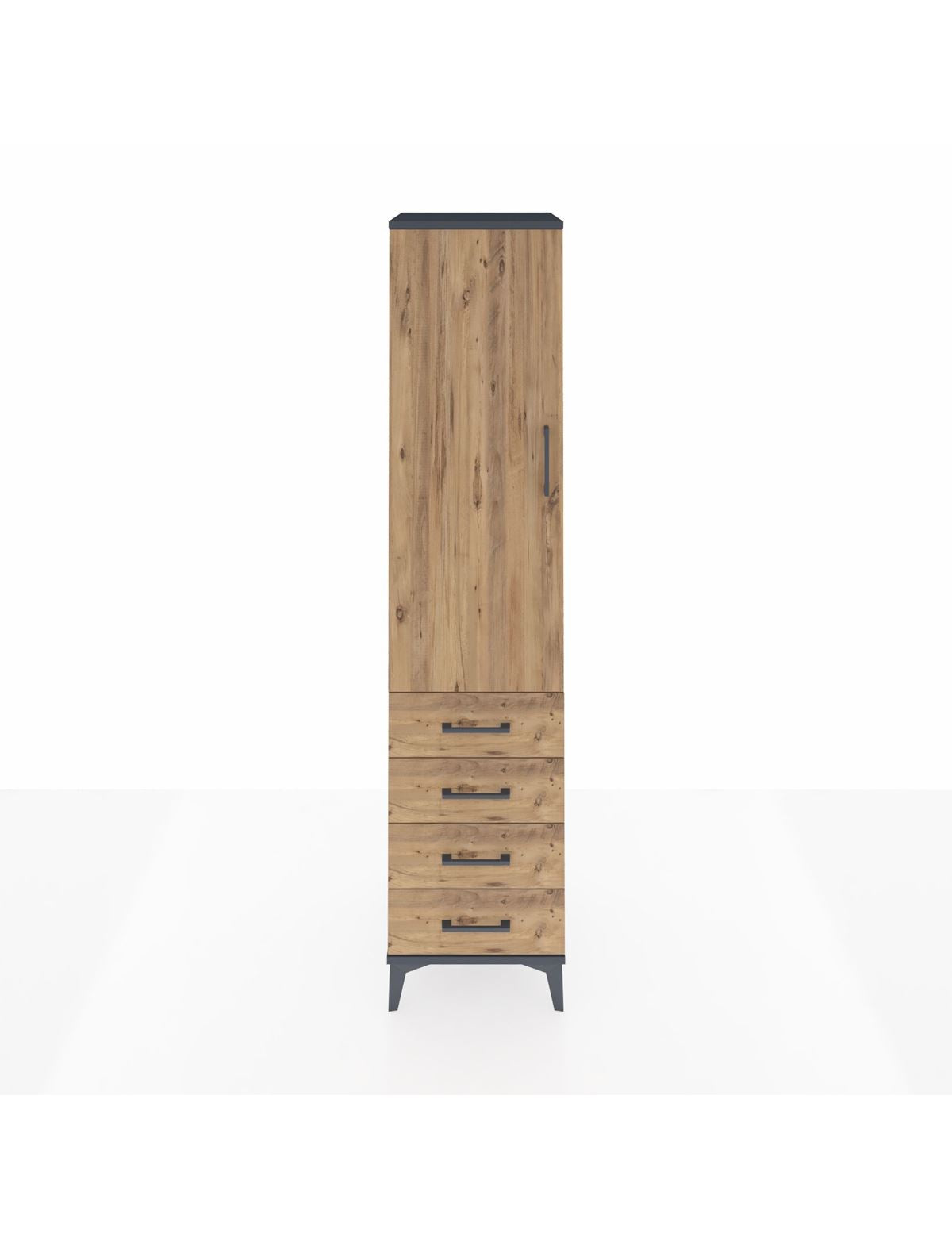 Hyperion Dolap Tek Raflı 4 Çekmeceli Tek Askılı 44x44x195 Antrasit-Çam