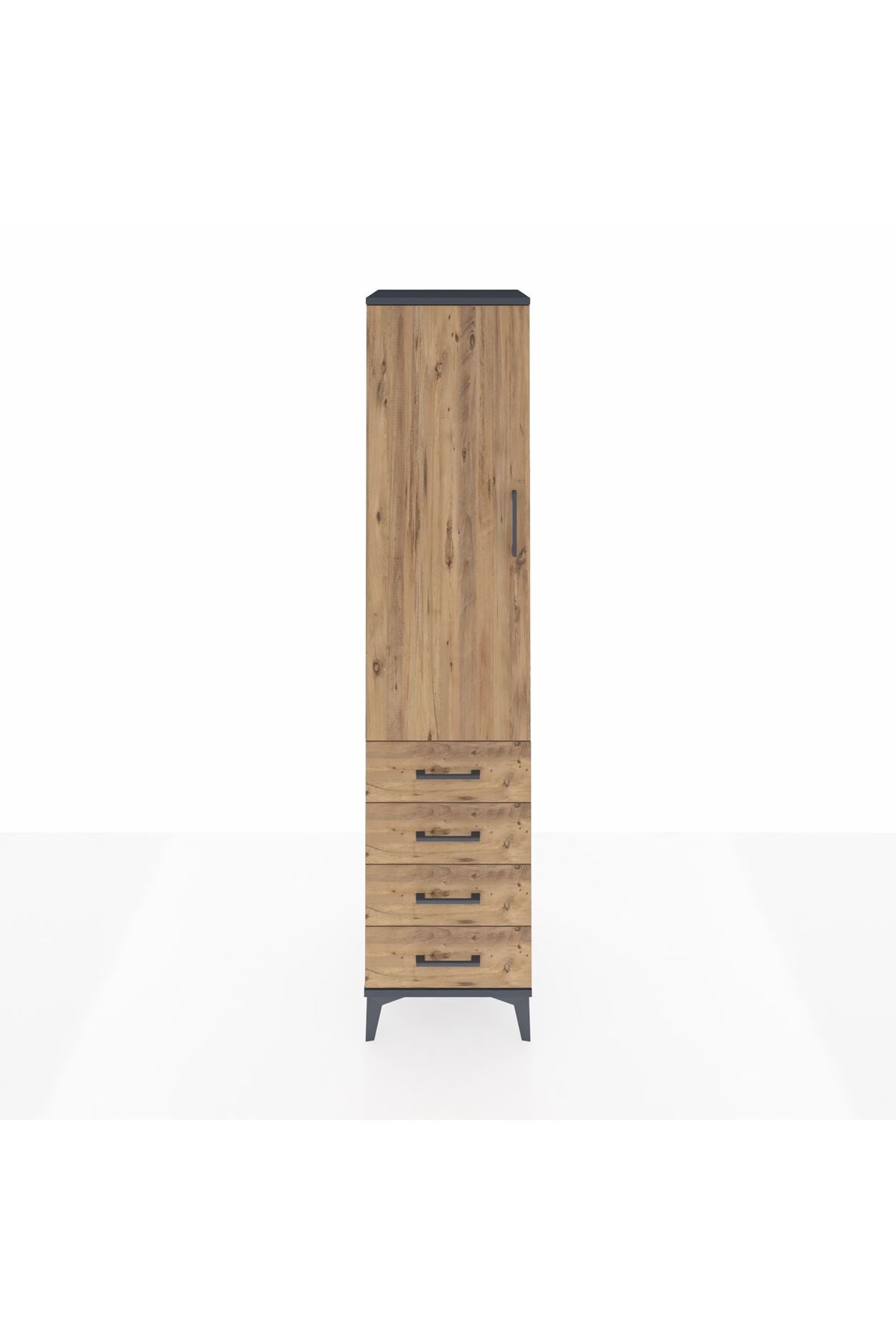 Hyperion Dolap Tek Raflı 4 Çekmeceli Tek Askılı 44x44x195 Antrasit-Çam