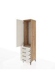 Hyperion Dolap Tek Raflı 4 Çekmeceli Tek Askılı 44x44x195 Çam-Aytaşı