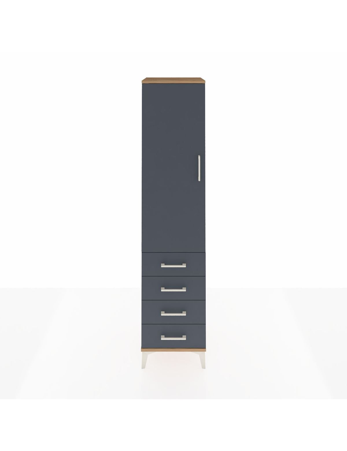 Hyperion Dolap Tek Raflı 4 Çekmeceli Tek Askılı 44x44x195 Çam-Antrasit