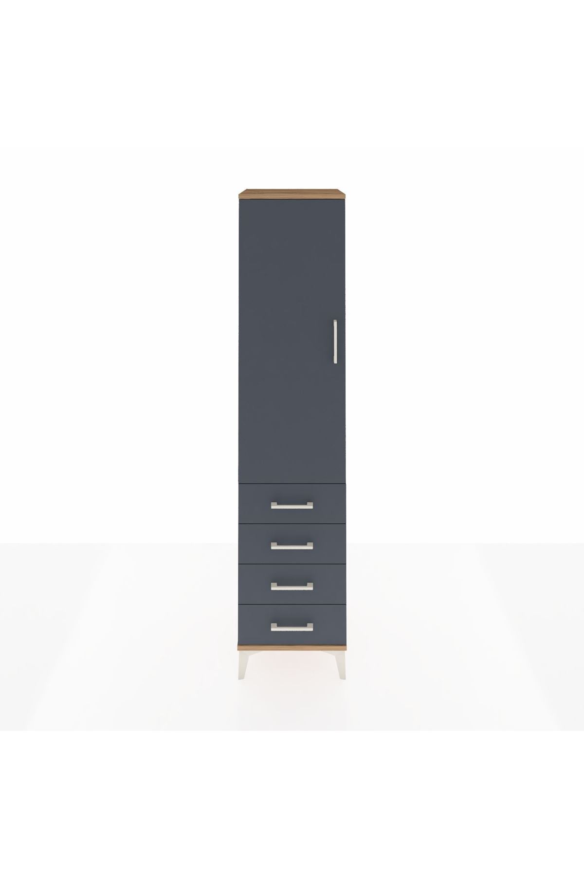 Hyperion Dolap Tek Raflı 4 Çekmeceli Tek Askılı 44x44x195 Çam-Antrasit