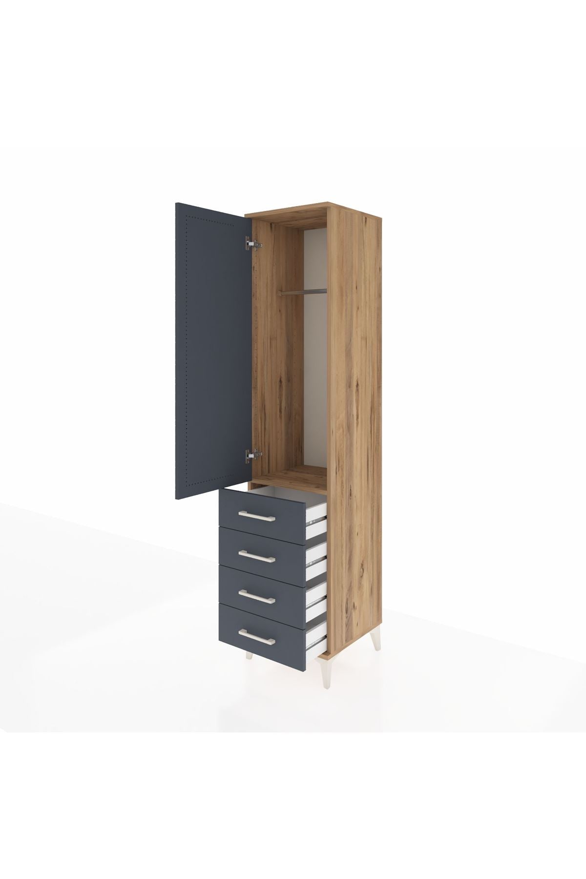Hyperion Dolap Tek Raflı 4 Çekmeceli Tek Askılı 44x44x195 Çam-Antrasit