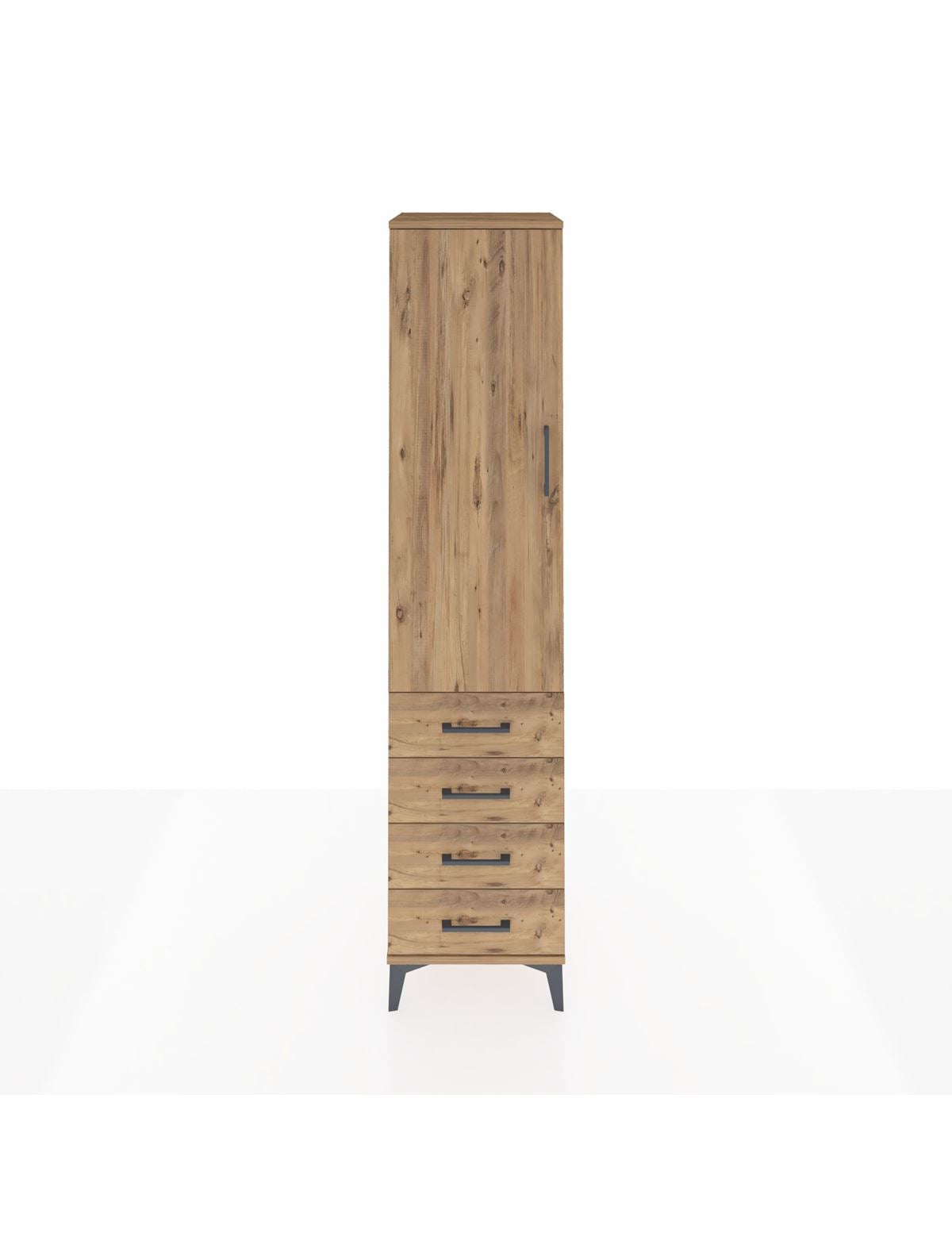 Hyperion Dolap Tek Raflı 4 Çekmeceli Tek Askılı 44x44x195 Çam-Çam