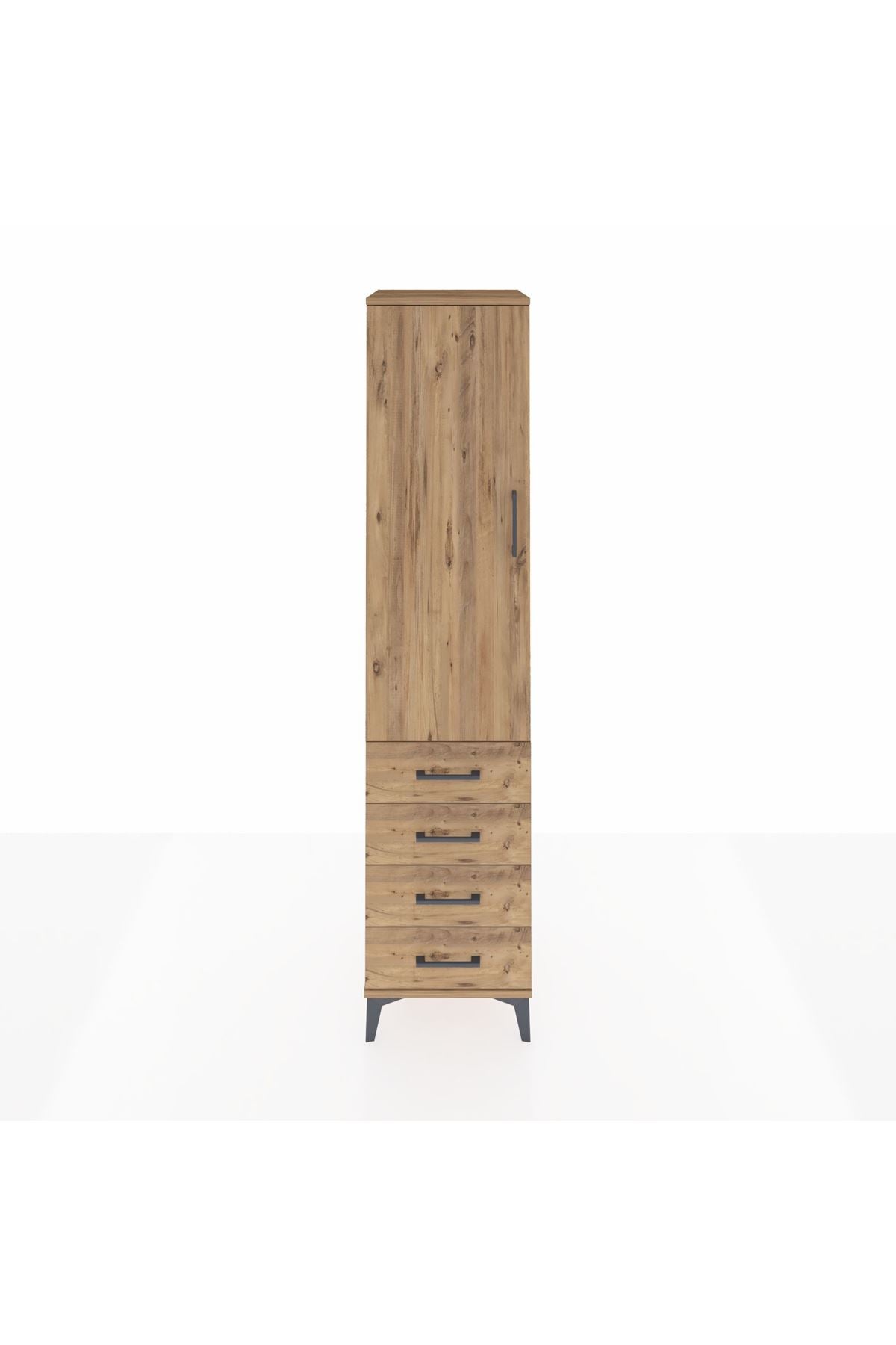 Hyperion Dolap Tek Raflı 4 Çekmeceli Tek Askılı 44x44x195 Çam-Çam