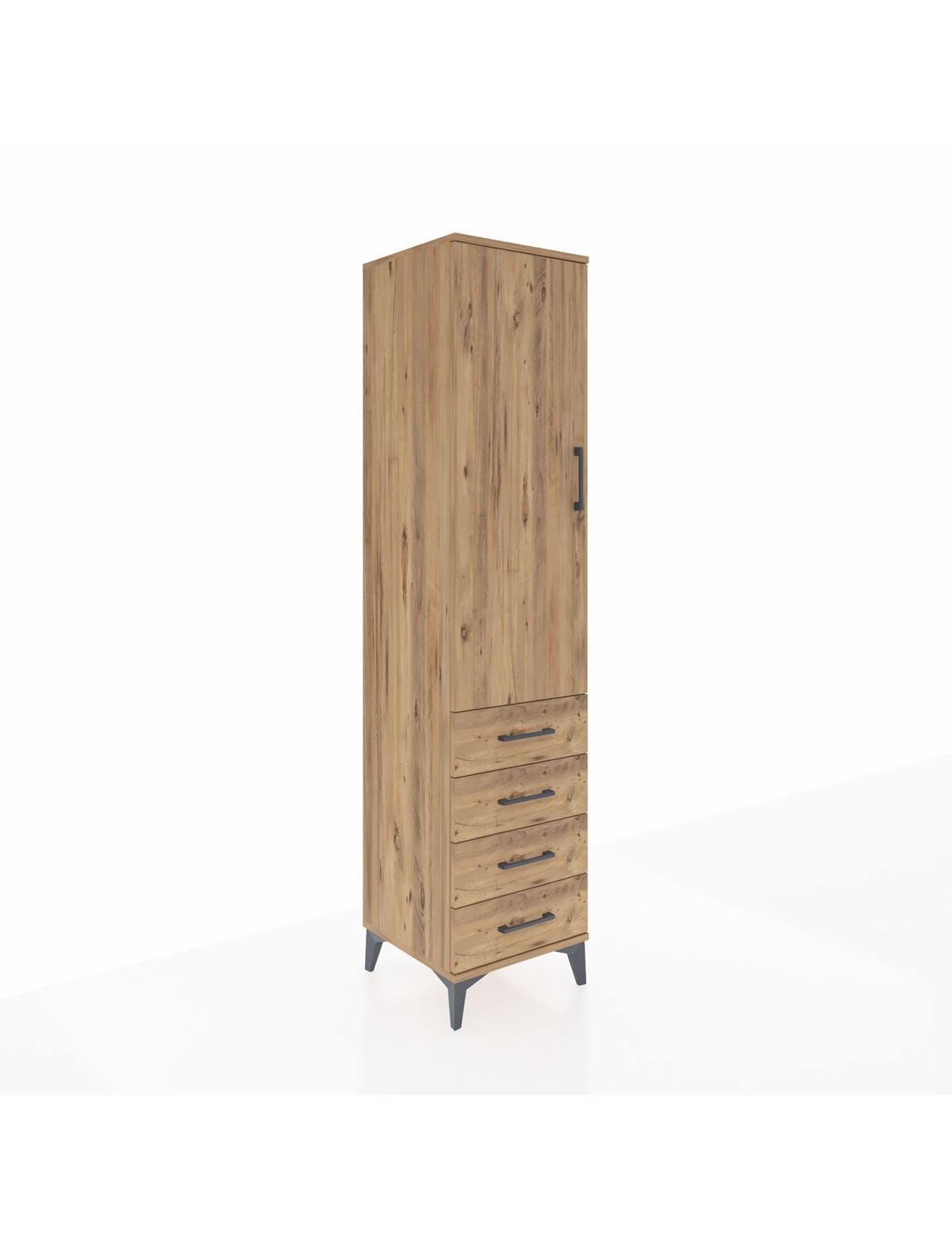 Hyperion Dolap Tek Raflı 4 Çekmeceli Tek Askılı 44x44x195 Çam-Çam