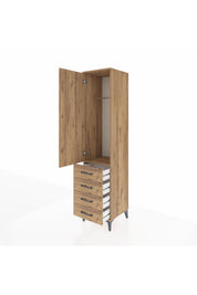 Hyperion Dolap Tek Raflı 4 Çekmeceli Tek Askılı 44x44x195 Çam-Çam