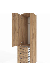 Hyperion Dolap Tek Raflı 4 Çekmeceli Tek Askılı 44x44x195 Çam-Çam