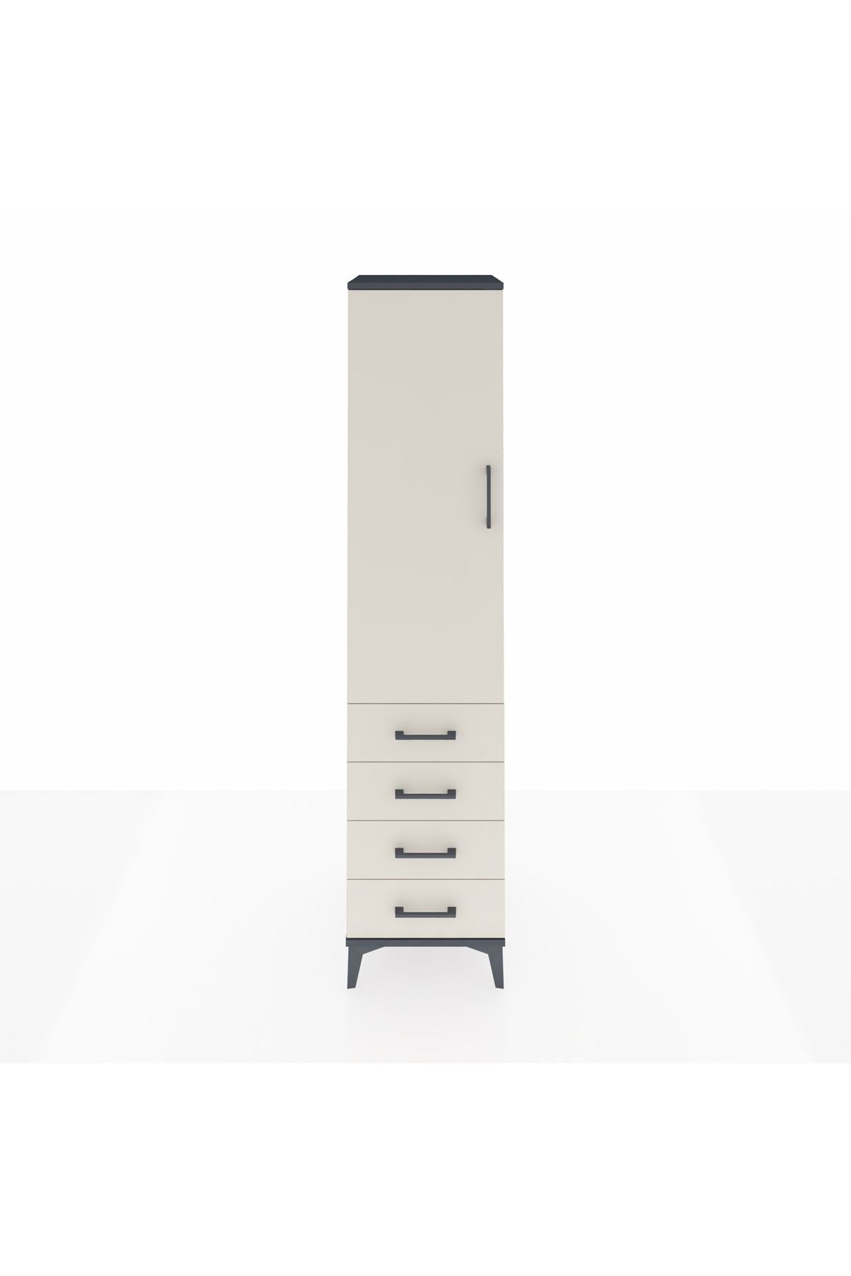 Hyperion Dolap 3 Raflı 4 Çekmeceli Tek Kapaklı 44x44x195 Antrasit-Aytaşı