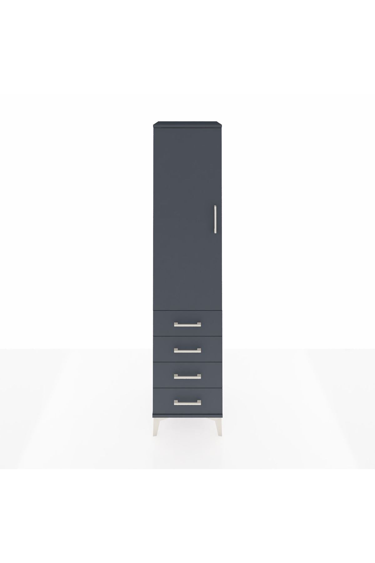 Hyperion Dolap 3 Raflı 4 Çekmeceli Tek Kapaklı 44x44x195 Antrasit-Antrasit